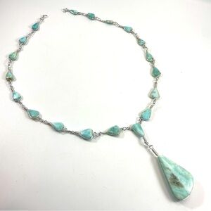Caribbean Larimar Silver Wire Wrapped Chain Pendant Necklace 19 Inches